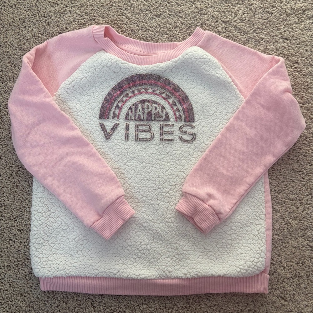 Gymboree Pink and White Happy Vibes Girls Sweatshirt Size 7-8